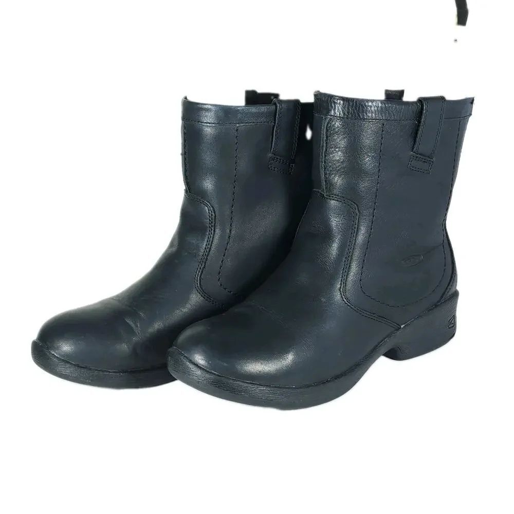Keen Women's Tyretread Mid US10 Black Leather Pull On Ankle Booties Boots